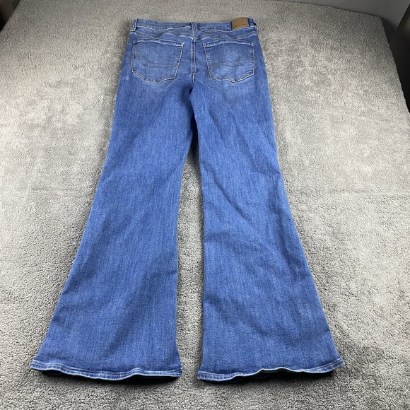 American Eagle Next Level Stretch Super High-Rise Flare Jeans Womens 12 R Blue - Picture 11 of 15